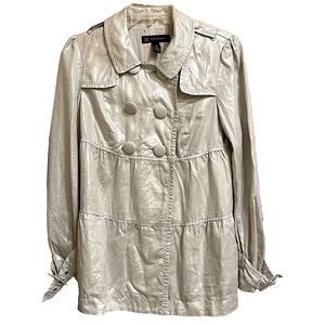 INC International Concepts Champagne Metallic Linen Tiered Trench Jacket Size S